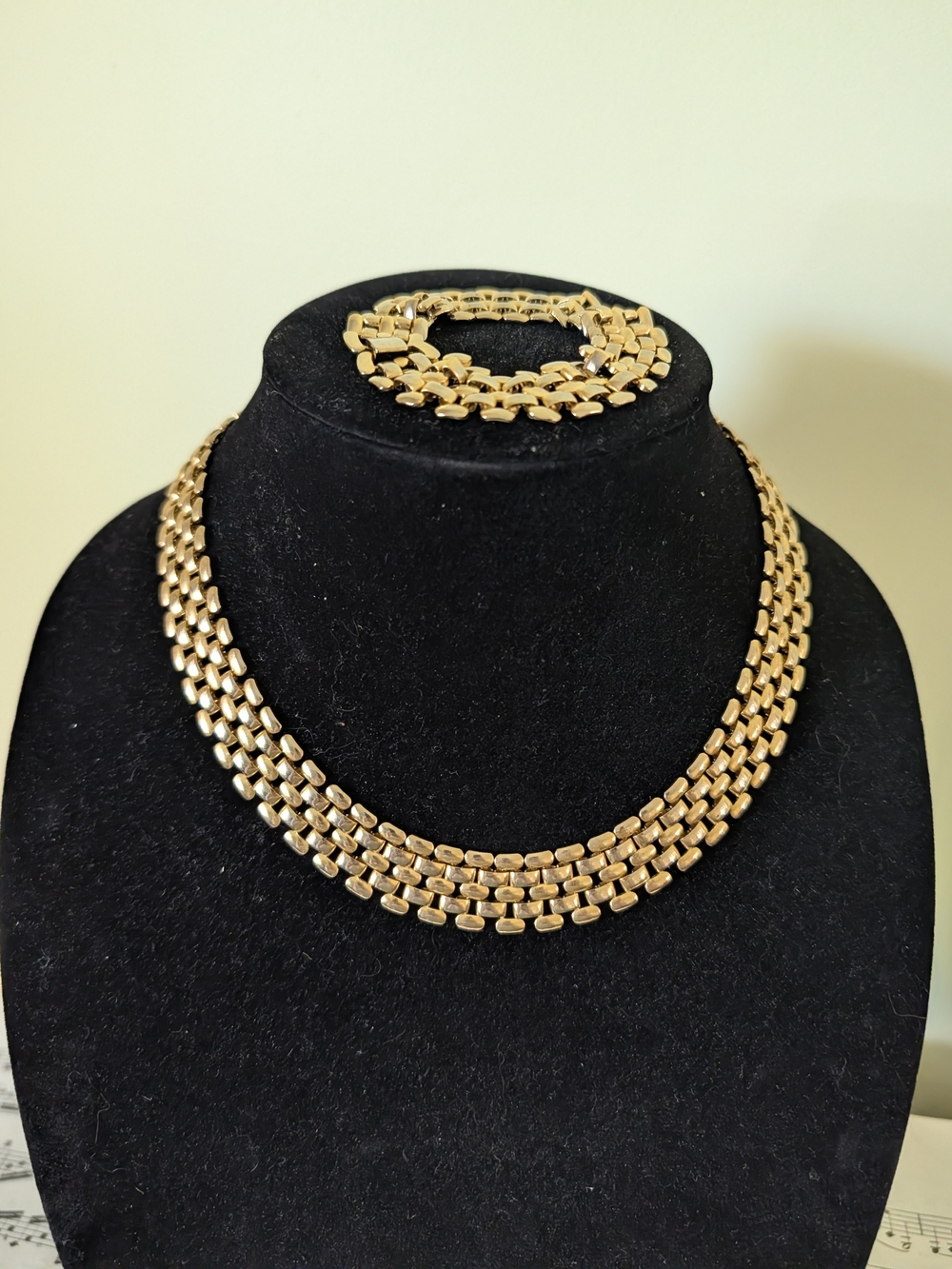 Gold Multi-Row Chain Necklace and Bracelet Set